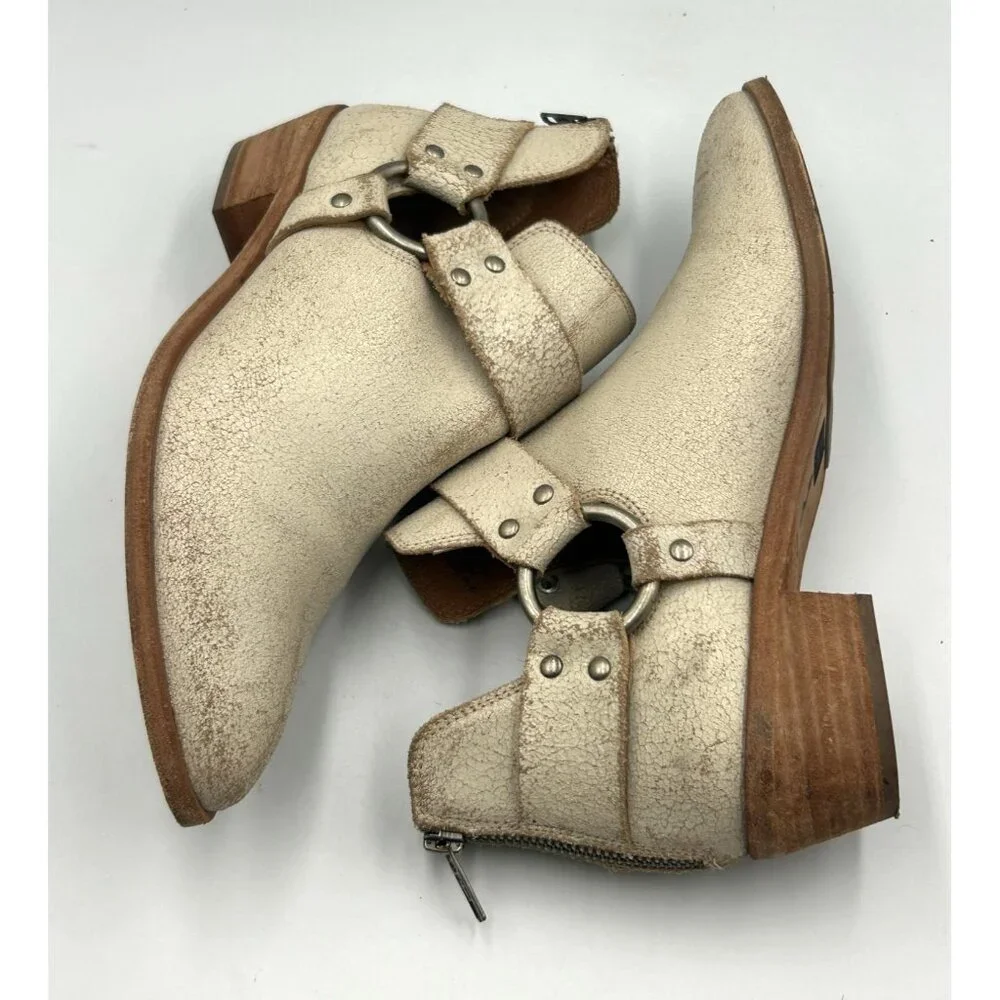 Frye Women Distressed Beige Leather Ray Harness Western Ankle Boots Sz 9.5 3255 - Picture 6 of 16